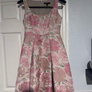 Maggy London Pink and Green Floral Jacquard Midi Fit-and-Flare Dress